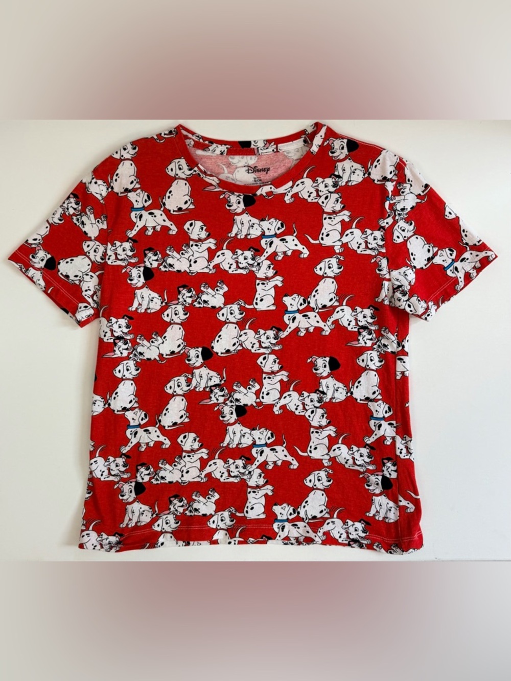 Unisex Vintage Disney Red 101 Dalmatians Allover Puppy Print Shirt Youth Small